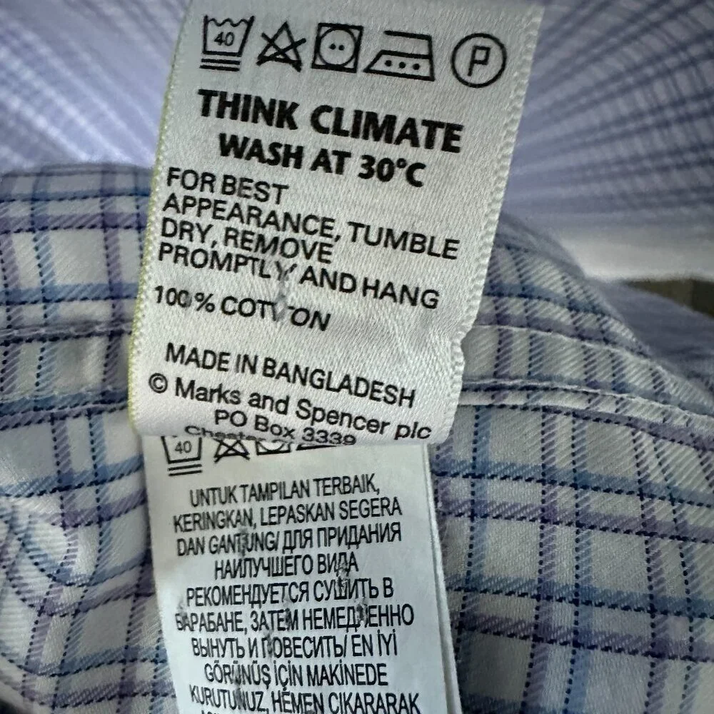 Marks & Spencer Blue, Purple & White Checked Men's Dress Shirt 100% Cotton - Picture 7 of 14